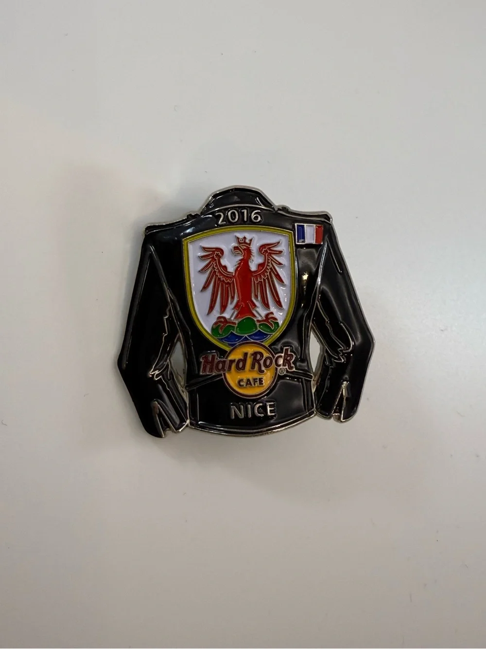 Hard Rock Cafe 2016 Nice France Black Jacket Crest Enamel Collectible Pin